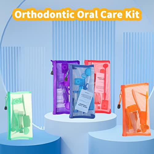 Ceonam Braces Cleaning Kit for Teeth , Portable Orthodontic Toothbrush Kit Oral Care Dental Travel Kit - Interdental Brush Dental Wax Dental Floss Toothbrush Box (Orange)
