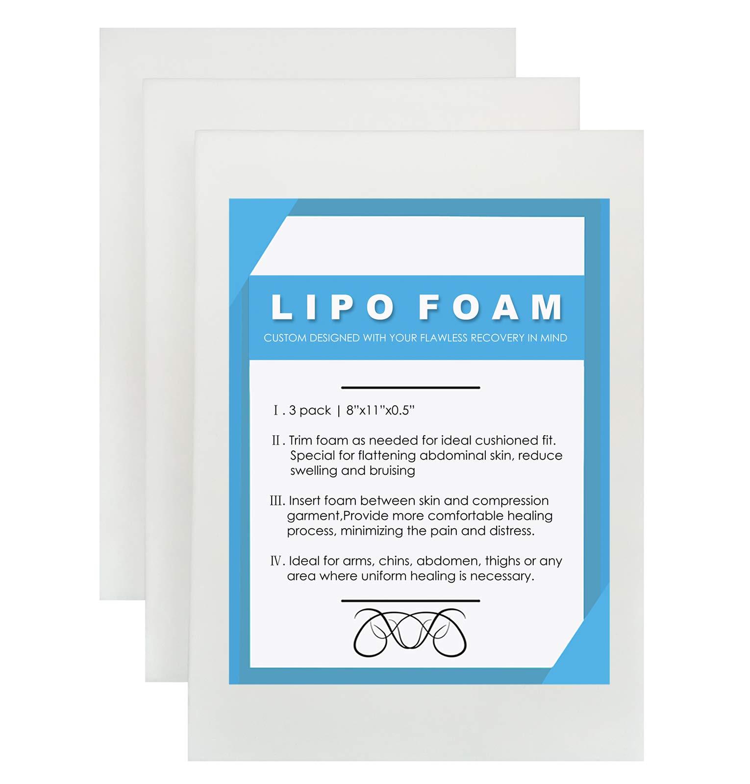 Moolida 3 Pack Lipo Foam - Post Surgery Ab Board for Use with Post Liposuction Surgery Flattening Abdominal Compression Garments Liposuction Foam pads for Recovery 8\"X11\"