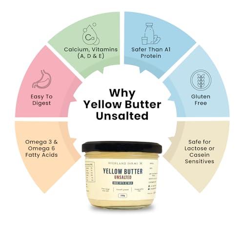 Courtyard farms private limited Highland Farms A2 Cow Milk Yellow Unsalted Butter |Traditional Method of Butter Making | Free Range Cow Milk | No Preservatives | 200gm
