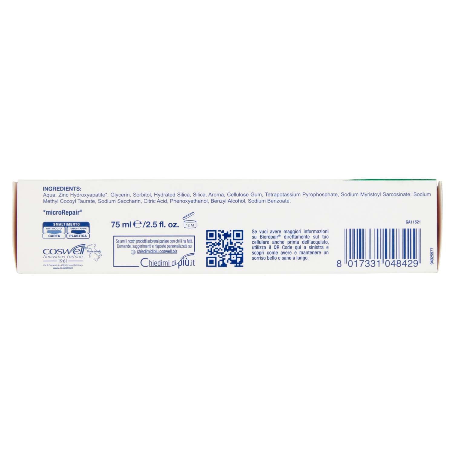 Biorepair: Biorepair: \"Total Protective Repair\" Toothpaste with microRepair, New Formula - 2.5 Fluid Ounce (75ml) Tube [ Italian Import ]