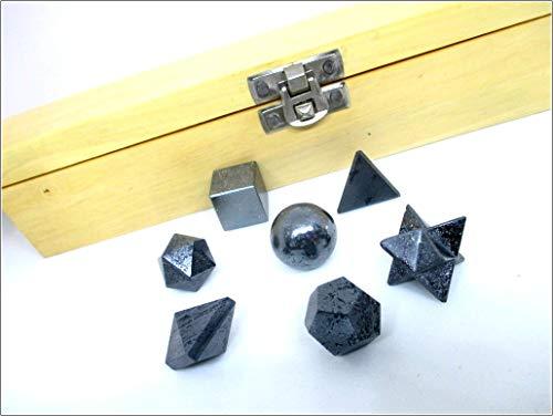 Jet International Crystal Jet 7 Hematite Geometry Stone Set W/Box Platonic Solids Healing Crystal Therapy Booklet Sacred Divine Energized Charged Positive Peace IMAGE IS JUST A REFERENCE.