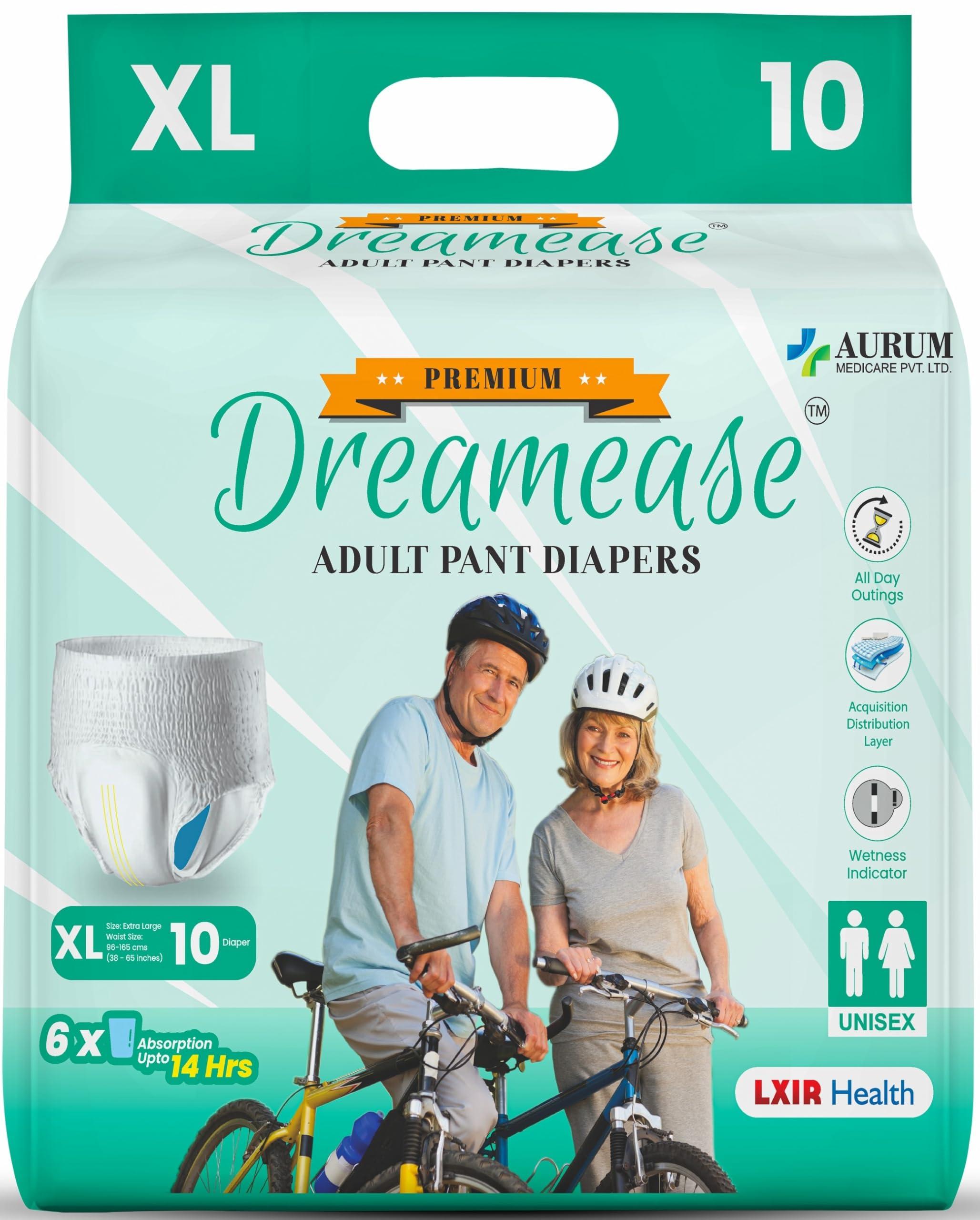 Dreamease Dreamease Adult Diapers Pants Style | Medium Size (M) Waist (61-115 Cm | 24-45) | 6X Super Absorbency Upto 14 Hrs | Unisex with Wetness Indicator | 10 Units. (XL)