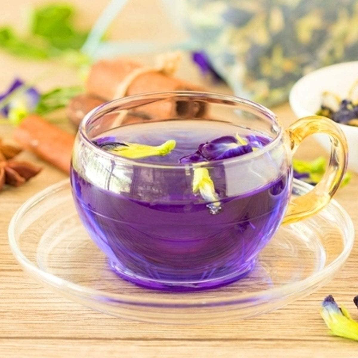 BLUE TEA BLUE TEA - Purple Tea -Loose - 50 gm (50 Cups) | GIFTING DELIGHT | Flower Based - Detox Tea - Non-Bitter - Herbal Tea - Caffeine Free - Vegan - Gluten Free - Non-GMO | Eco-Conscious Tin Packed