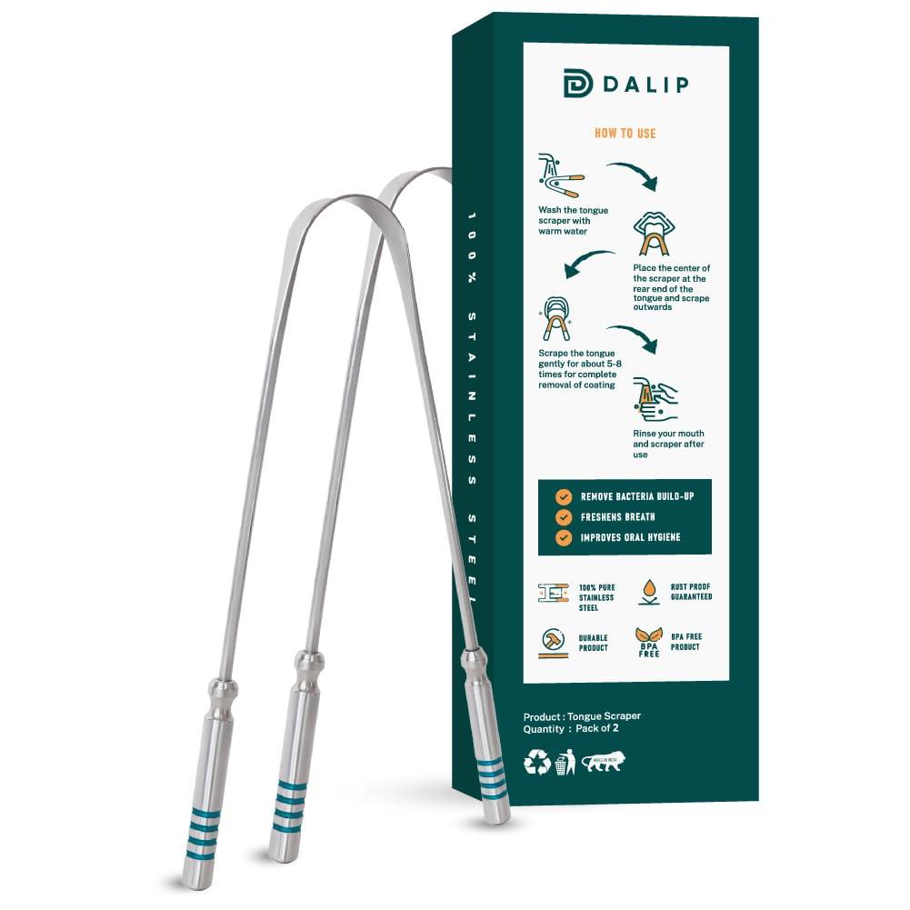 Glam by Dalip DALIP ENTERPRISES Premium Tongue Scraper Scrubber, Tongue Cleaner for Daily Hygiene, Fresh Breath, 100% Stainless Steel (Green, Pack Of 02)