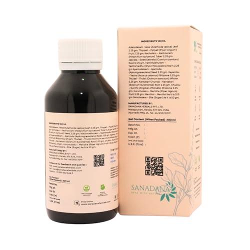 SAND COF Sand Cof Cough Syrup With Goodness of Chukku, Aymodakam, Thippali, Adalodakam, Kurumulaku & Tulsi, Ayurvedic Cough Reliever, (100ml - Pack of 2)