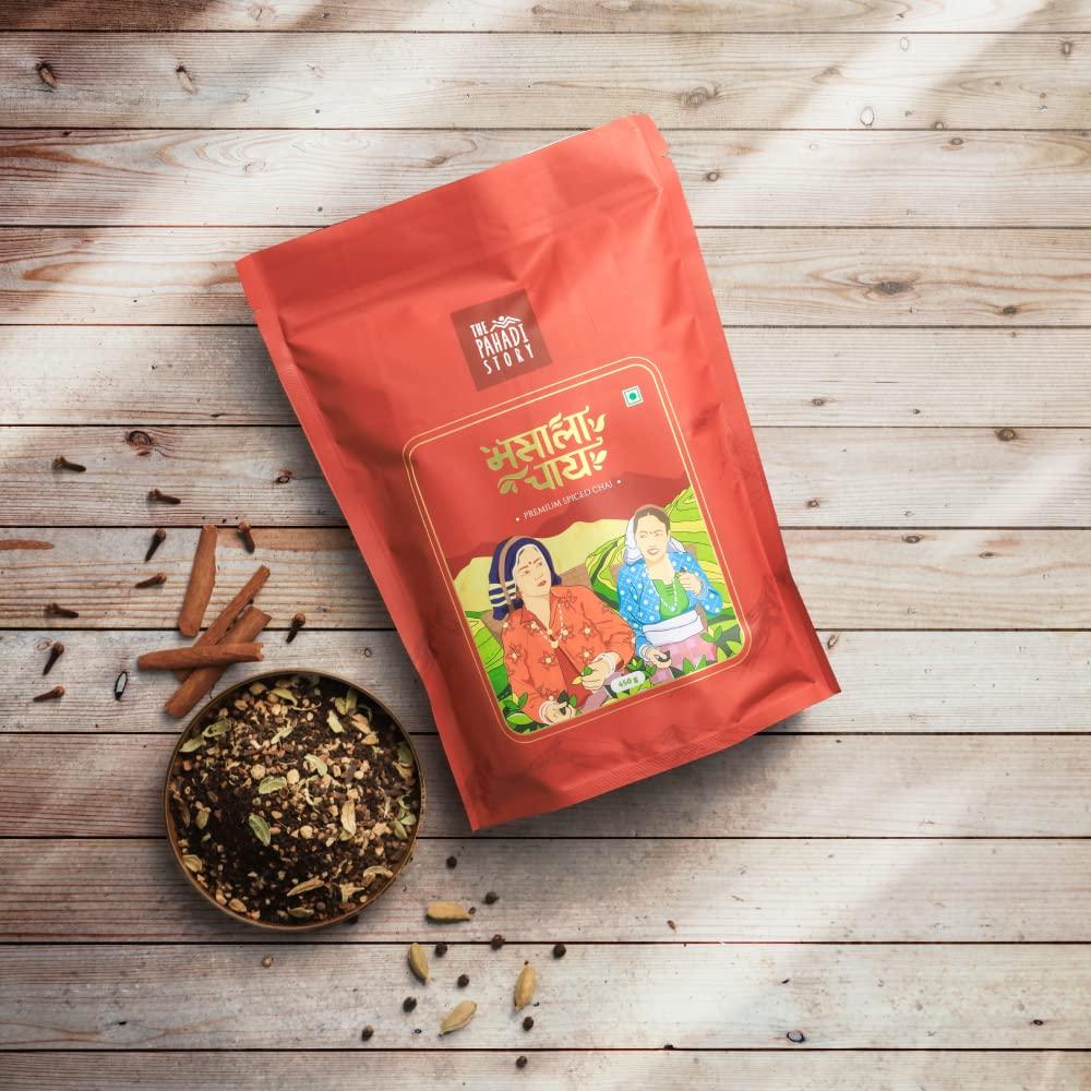 The Pahadi Story The Pahadi Story - Masala Chai Combo Pack of 2, 450gm + 450gm, Perfect Blend Loose Leaf Black Tea Assam Black CTC and Royal Indian spices, 100% Natural No Artificial Flavour