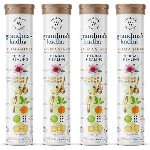 WELLBEING NUTRITION Wellbeing Nutrition Grandma's Kadha -Ayurvedic Natural Immunity Booster | Ayurvedic Kadha for Immunity, Cold, Cough, Sore Throat & Congestion (60 Effervescent Tablets)