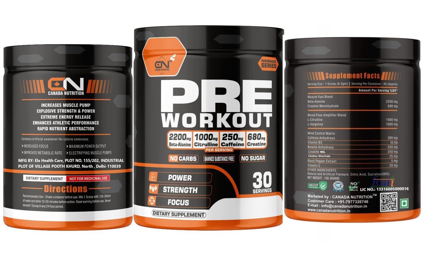 Canada Nutrition Canada Nutrition Hardcore Pre-Workout Gym Supplement with B-Alanine, Creatine, Explosive Muscle Pump, Boost Energy, Performance/Body Building - For Men & Women [30 Serv, Mojito] Free Gallon Shaker