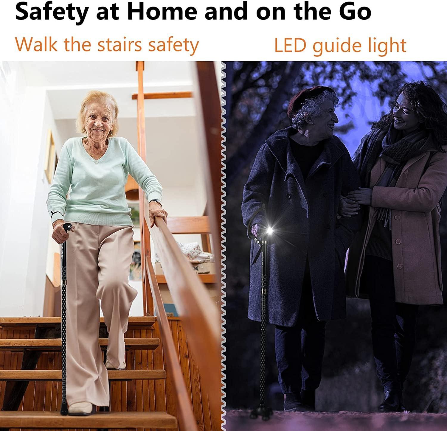 MCP MCP Halo-01 Series Big Shoe Quadripod Walking Cane for Old People with LED Light for Men & Women, Aluminum Walking Stick for Seniors & Adults, Hand Stick for Walking (Wine)