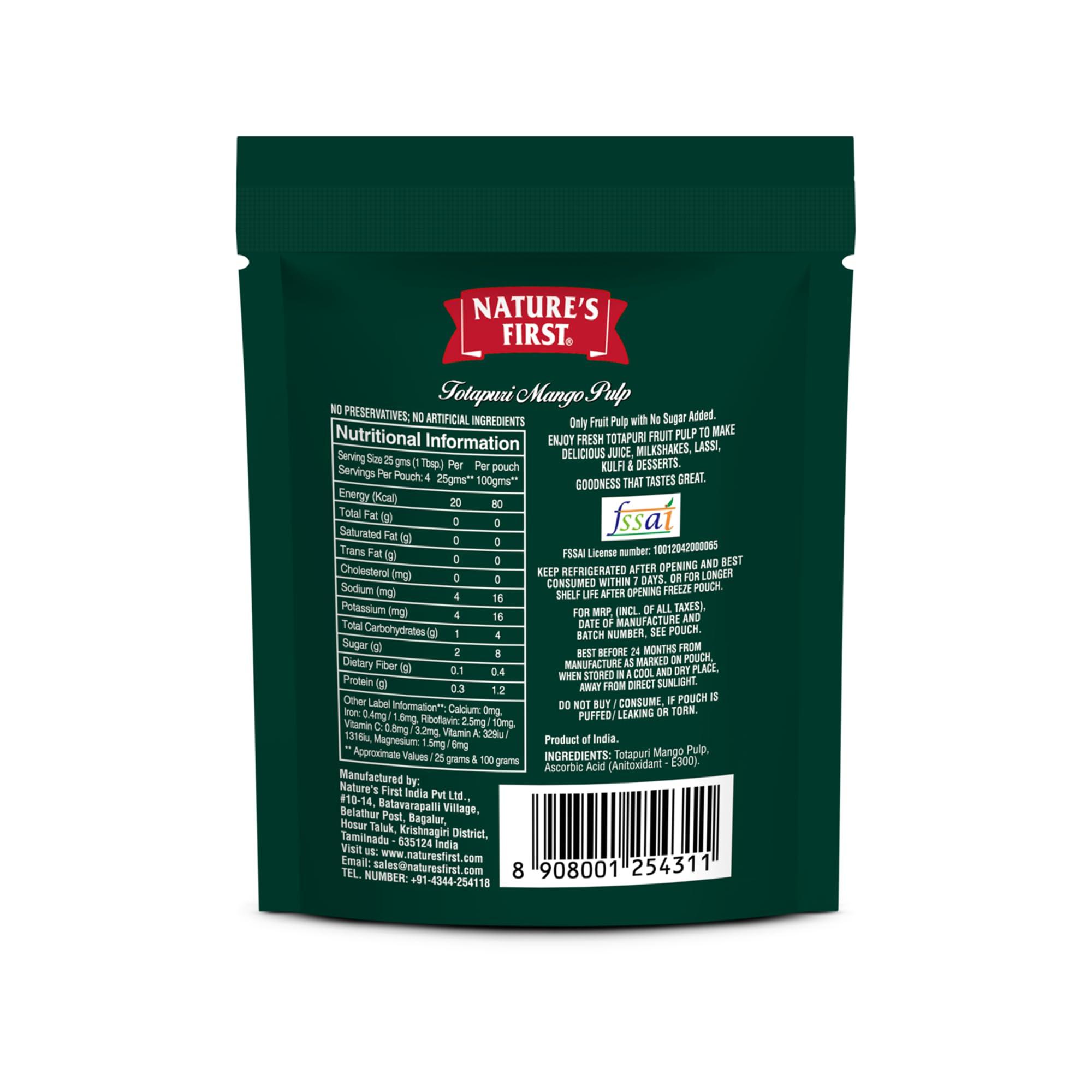 NATURE'S FIRST Nature\'s First Totapuri Mango Pulp 100 Grams (Pack of 24), with Pure Mango Goodness, Natural Sweet Flavor for Dessert, Shakes, Lassi, Smoothies, Fruit Juice