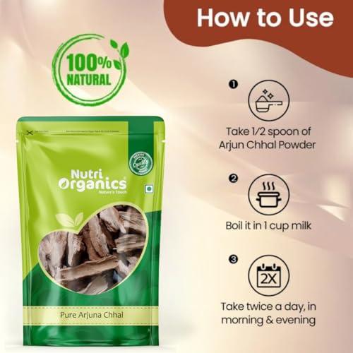 NutriOrganics Nutri Organics Arjun ki Chaal - 400 Gm Dried- Arjuna Tree Bark - Raw | Lowers Bad Cholesterol