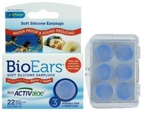 BioEars BioEars 3 Pair Soft Silicone EarPlugs, Bio Ears, 3 Pair (Pack of 3) Sound Reducing ear Plugs, for Sleep, Study, Meditation, Swim, Reusable, Carry Case, With Activ Aloe
