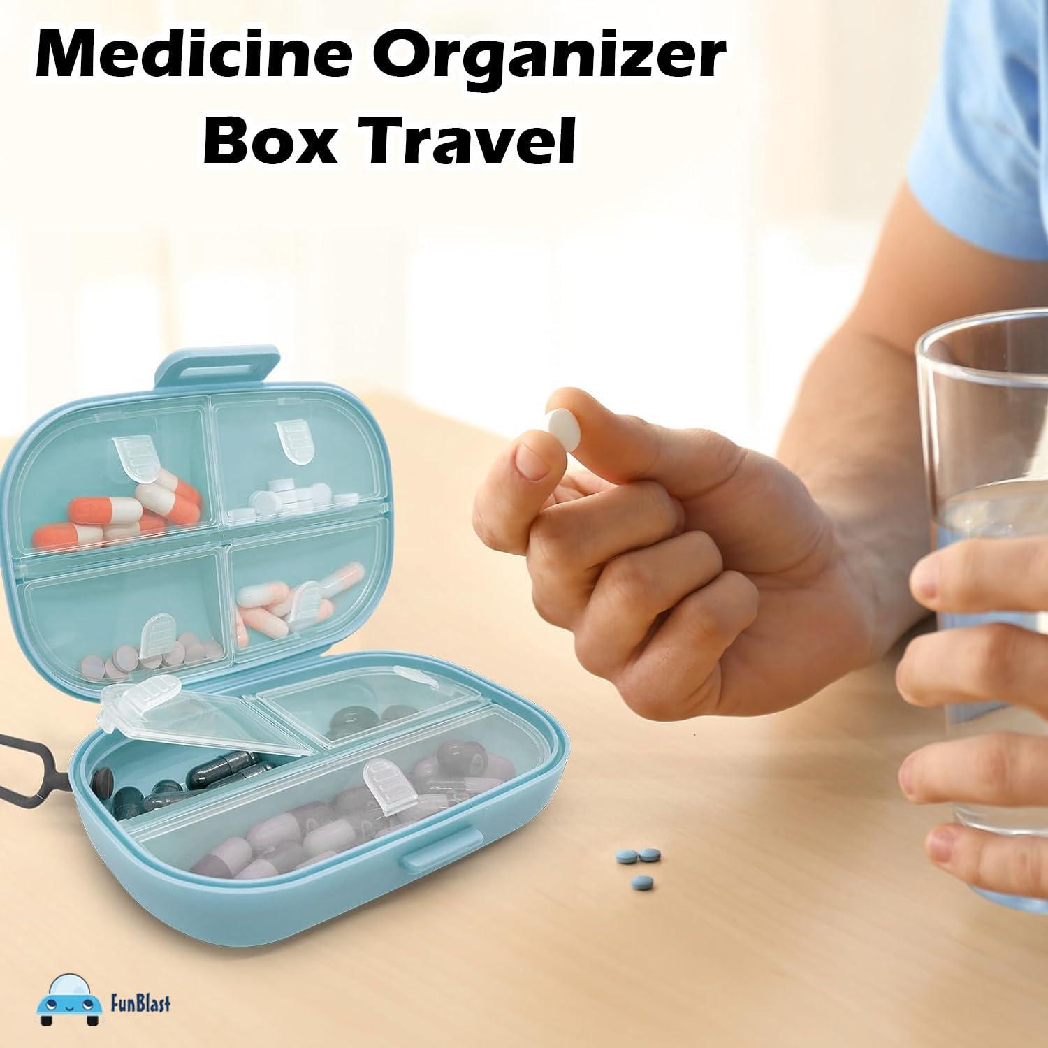 FunBlast FunBlast Pills Medicine Organizer Box - Pill Case for Travel, Medicine Organizer Box Travel, Pill Box Pocket Size, Pill Organizer with 7 Compartments, Weekly Pill Organizer Reminder Box (Blue)
