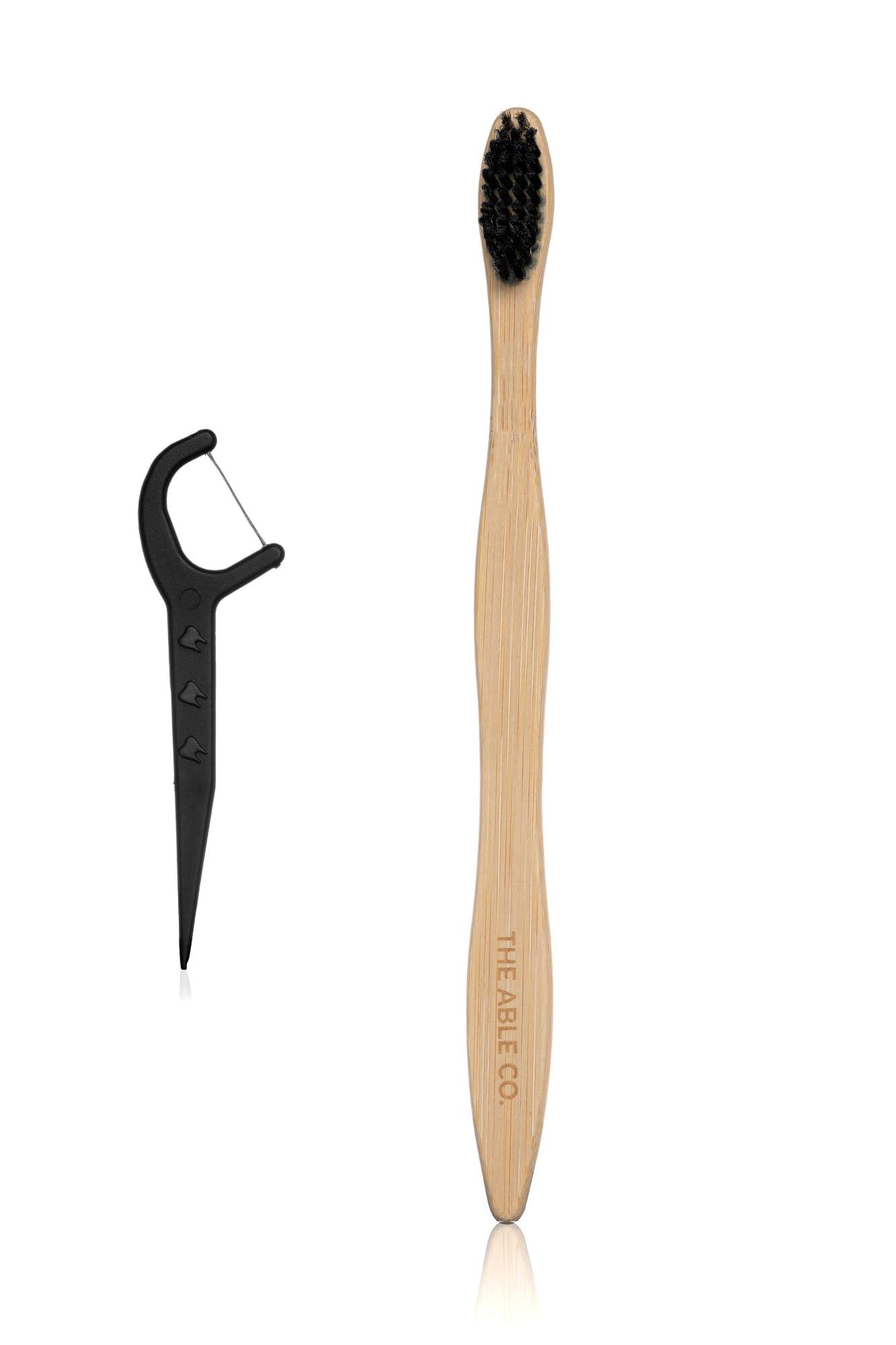 Generic The Able Co. Biodegradable and Environment Friendly Bamboo Toothbrush And Co. Biodegradable Dental Floss Picks Combo Pack of 2