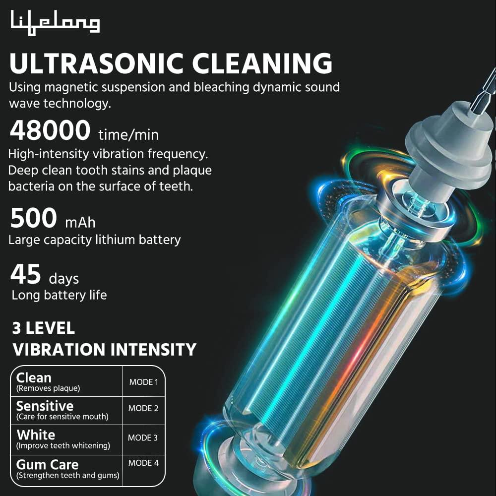 Lifelong Lifelong Electric Toothbrush with UV sealed Sterilization|Free Clove Dental Care Plan|3X Plaque Removal | Ideal for Sensitive Gums & Teeth, Fresh Breathe & Brighter Smile |1 Handle,2 Brush Heads,1 Charging cable,1 tongue cleaner| Upgrade to Advanced