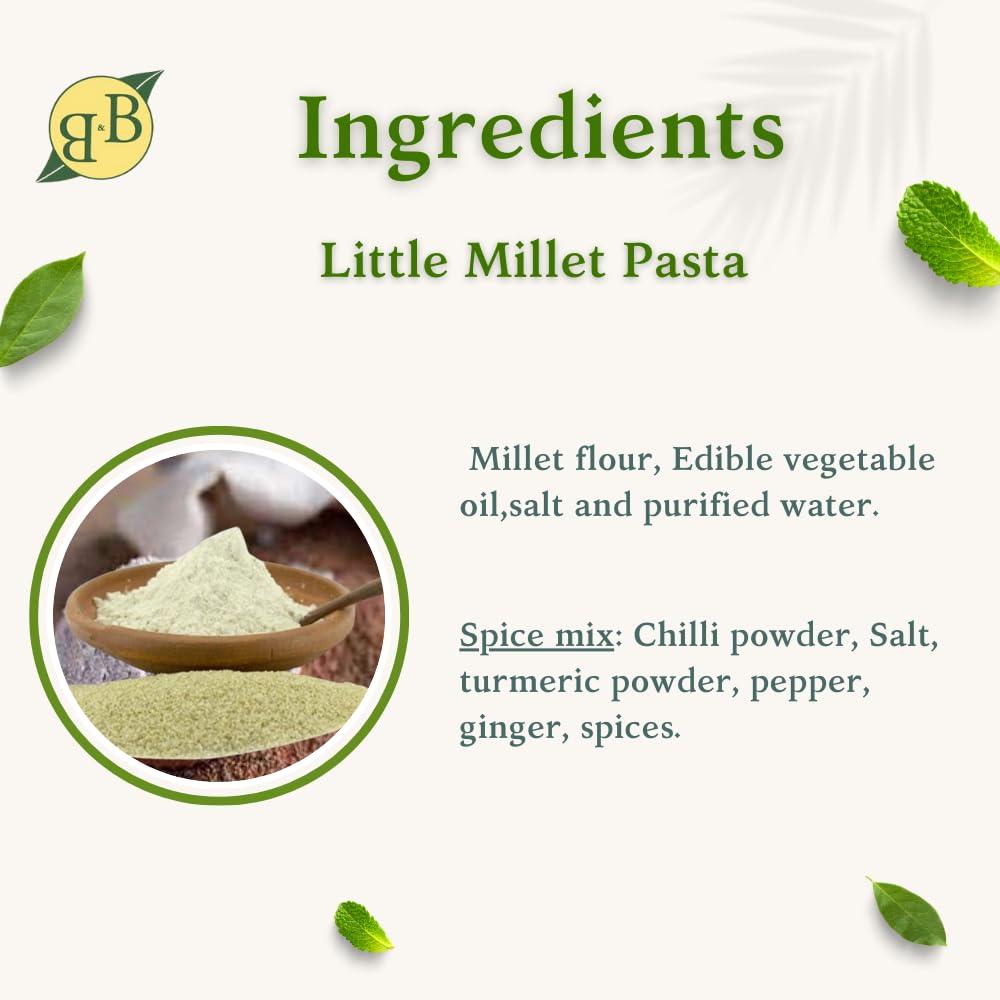 B&B Organics 5000 BC Little Millet Pasta (180g Pack of 2)/ Saamai pasta/Natural and Preservative Free/Zero Additives