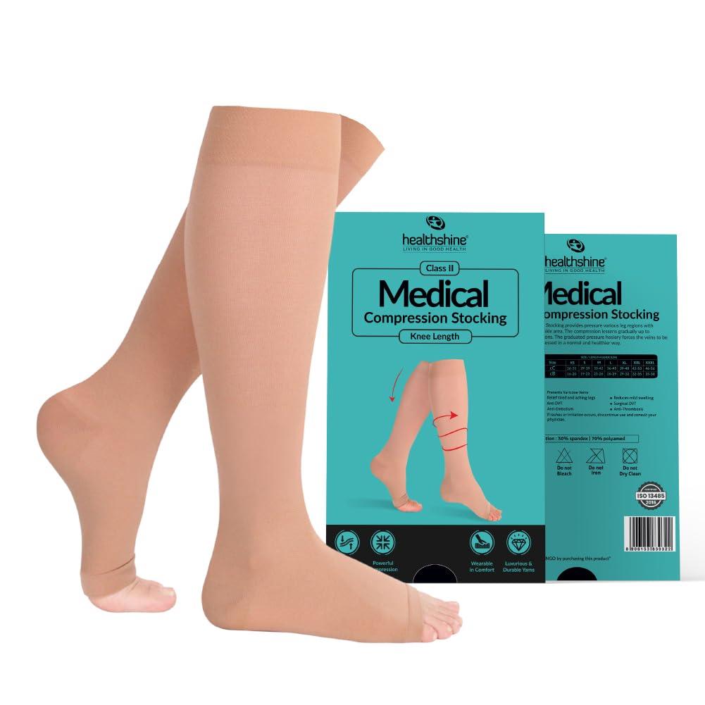 Healthshine Healthshine Class 2 Medical Compression Stocking Knee Length | Soothing Relief for Swollen, Tired Legs | Varicose Vein Socks for Men & Women | Pocket-Friendly in Medium Size | CE, ISO Certified
