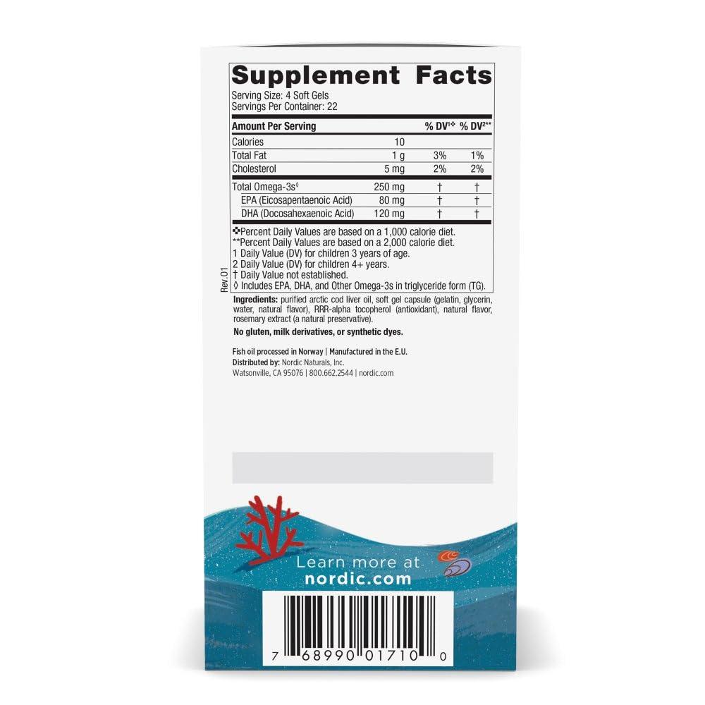 Nordic Naturals Nordic Naturals ChildrenS DHA For Omega 3 | Fish Oil For Kids 250 Mg From Arctic Cod Liver Oil | Omega 3 EPA & DHA For Kids 3-6 Yrs| Brain Development & Immunity Strawberry Fish Oil 90 Mini Softgels