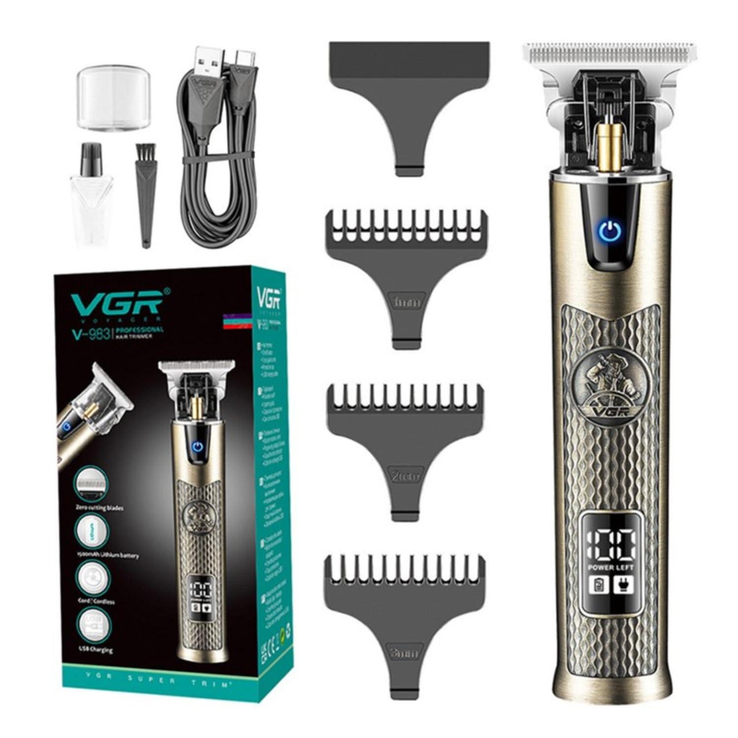 VGR VGR V-983 Professional Pro Li Outliner Rechargeable Electric Cordless Hair Clippers Grooming Kits T-Blade Close Cutting 0mm Bald Head Clipper for Men Li-ion Battery 1500mAh 200 mins Runtime