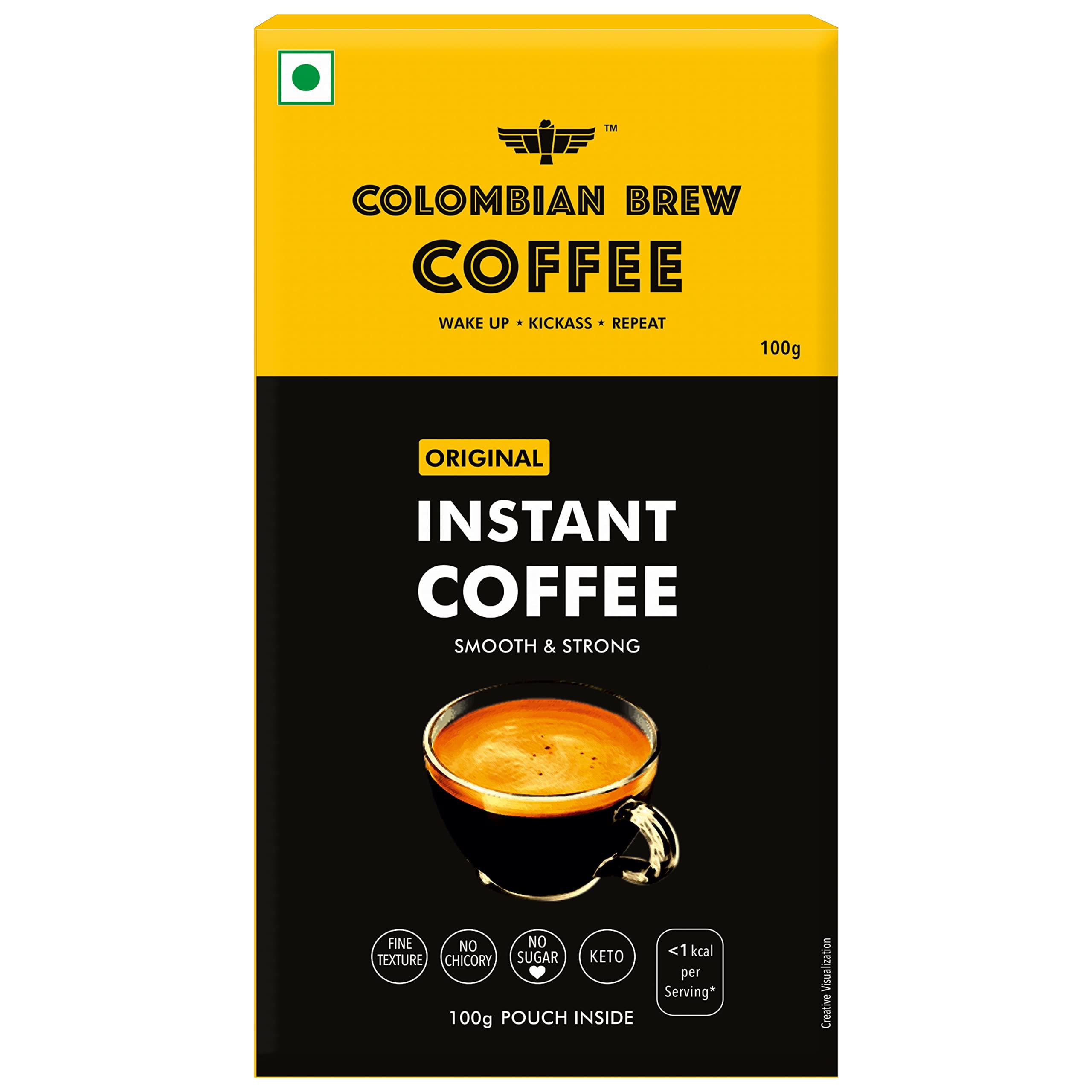 COLOMBIAN BREW COFFEE Colombian Brew Original Instant Coffee Powder, Smooth & Strong, 100g Buy 2 Get 1 Free (Hot & Cold Coffee)