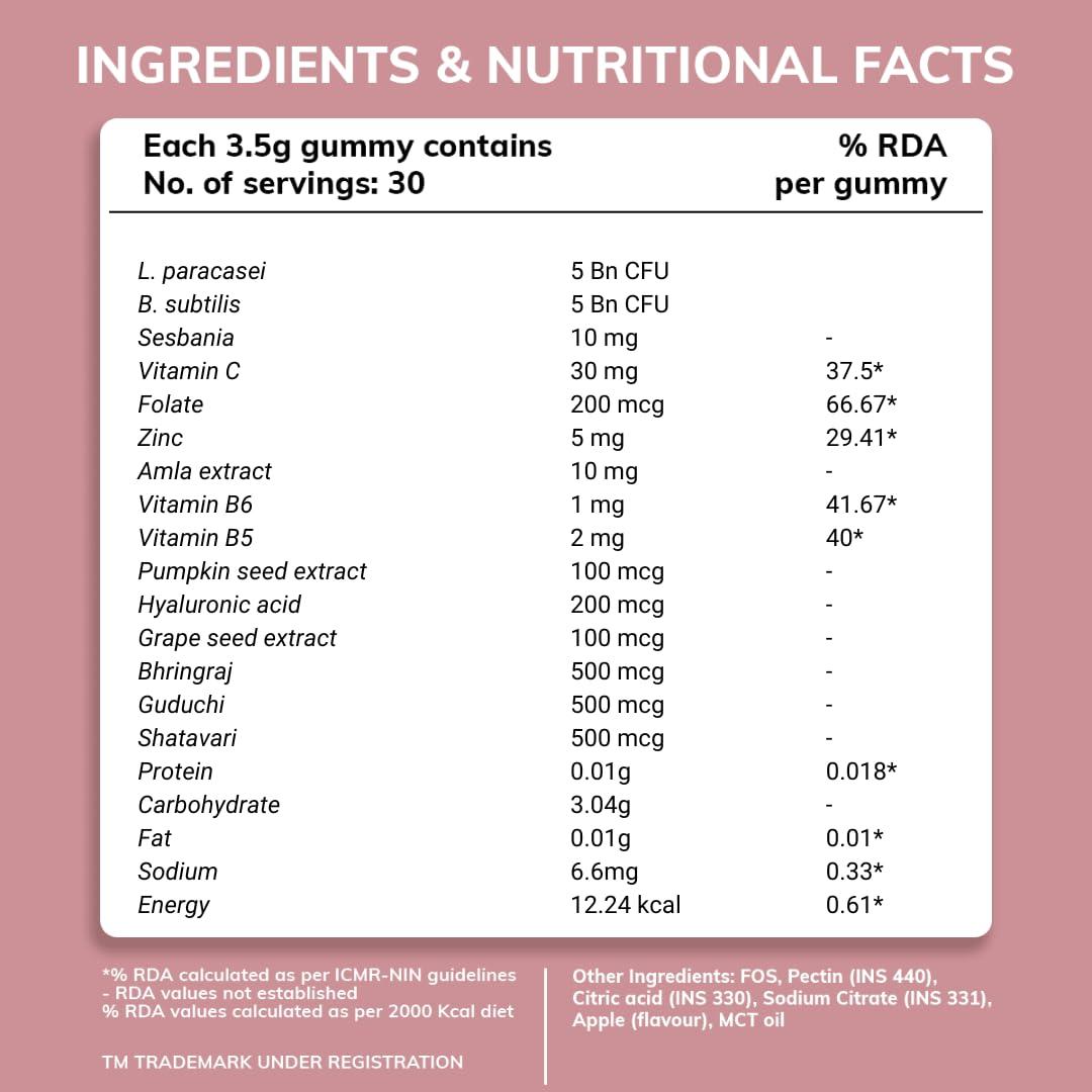 SOVA Sova Probiotic Plant Based Biotin Gummies | Acne Prevention & Glowing Skin | Prebiotics + 5 Billion CFUs Probiotics |10000 mcg Plant-Based Biotin, Hyaluronic Acid, Vitamin C, Amla | 30 Vegan Sugarless Gummies | Inner Beauty