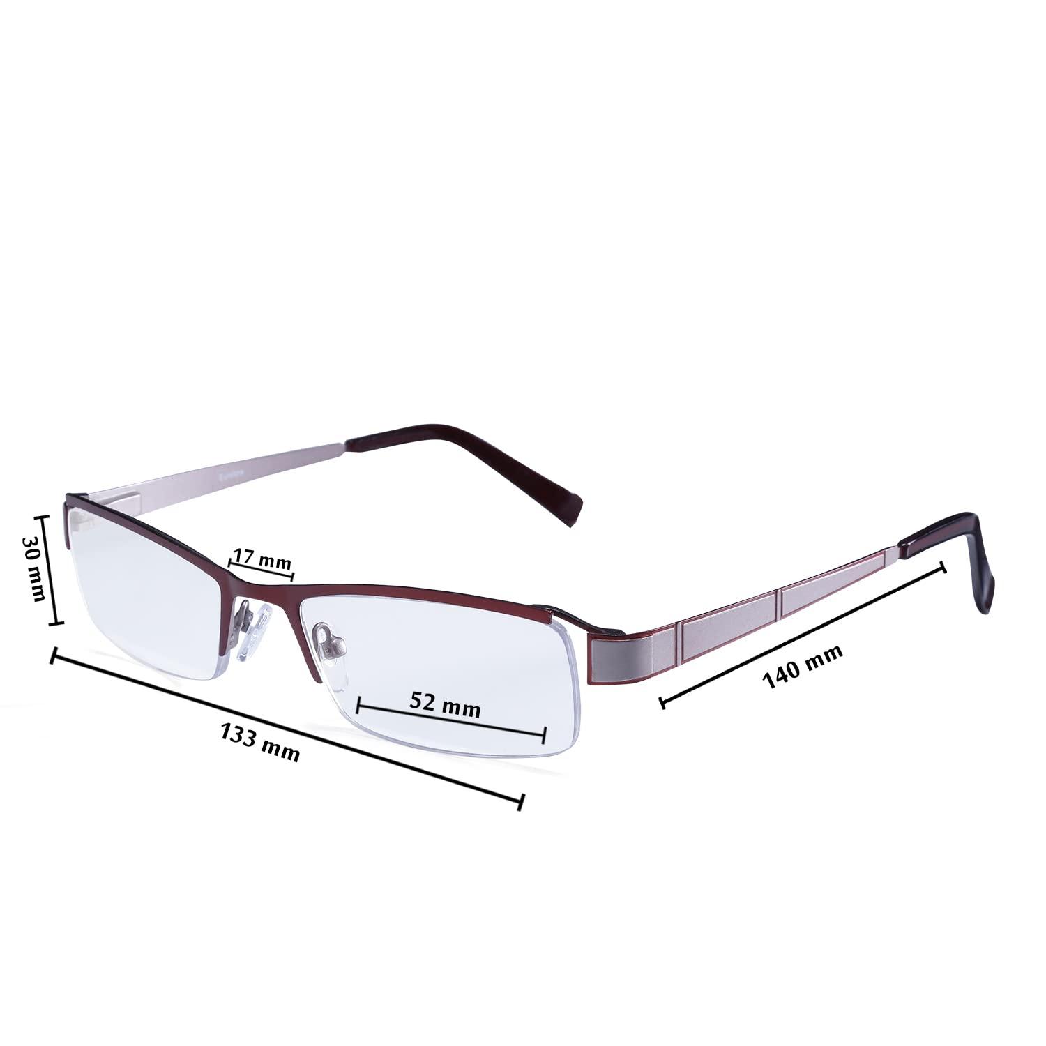 TIZIANO TIZIANO Half Rim Metal Reading Glasses fitted with Anti Reflective Coating Lens (Model: Euroline ER-130 Maroon +1.00 wih Rectangular Eye Shape)