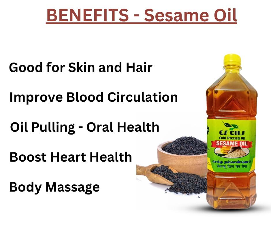 GS OILS GS OILS Cold Pressed Sesame Oil 5 litre/Cold Pressed Sesame Oil for Cooking/Mara Chekku Nalla Ennai - 5 Litres (5000 ML)