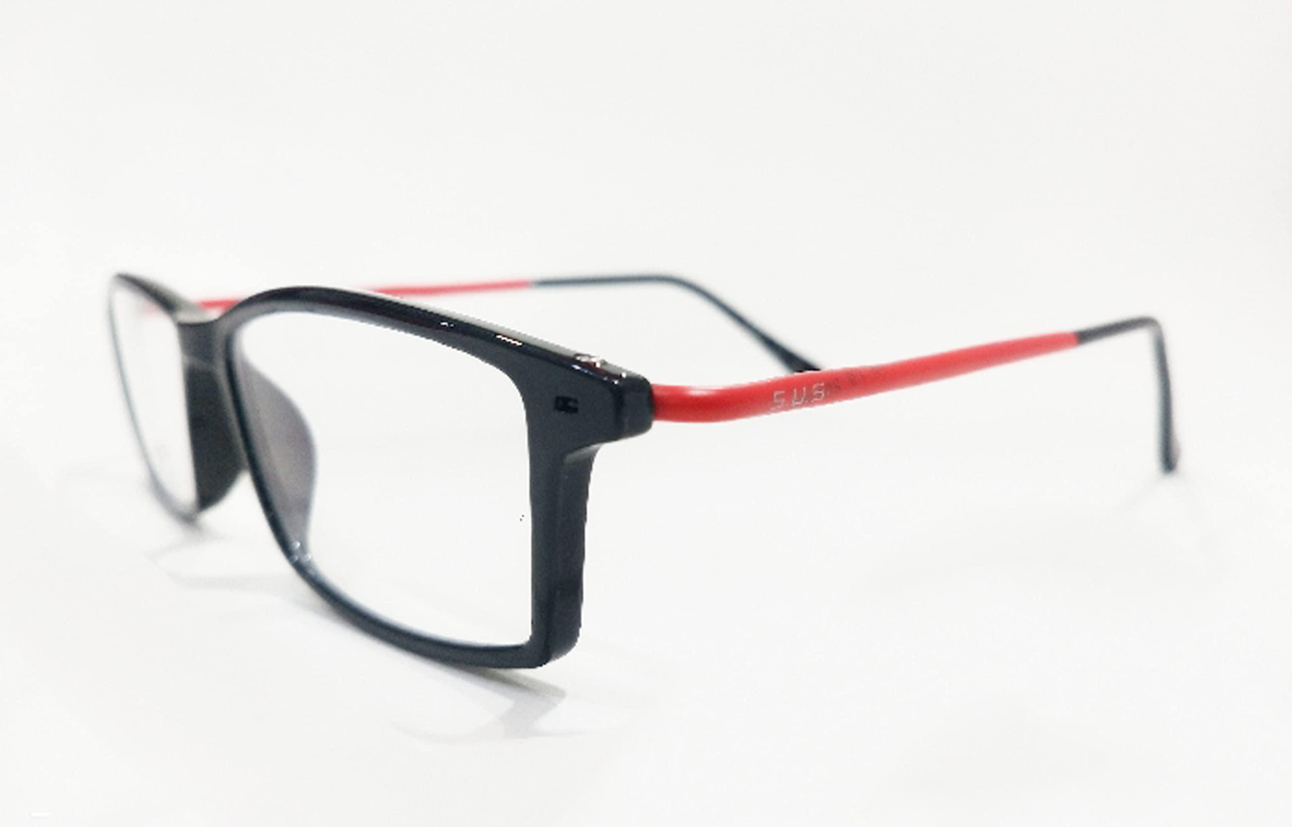 S.U.S Eyewear S.U.S Plastic Frame 007 Blue Cut Anti-Glare Spectacles with Reading Glasses (+0.50) (Red Black)(Dual Colour)