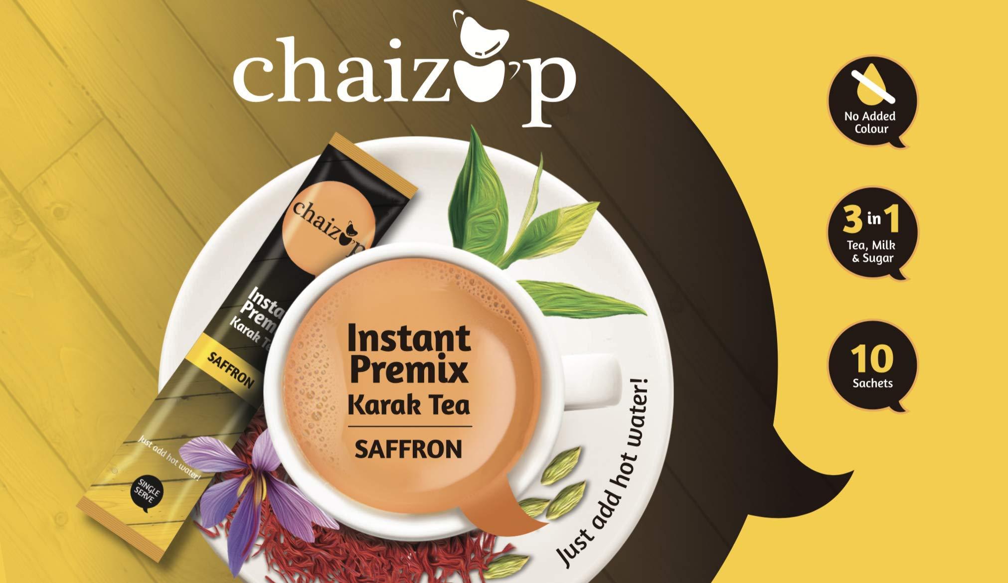 CHAIZUP Chaizup Instant Saffron Premix Tea | Karak Chai with Masala & | Saffron Flavor | Masala Chai | Masala Tea Powder | Premix Tea | Desi Chai | Pack of 3 X 10 Sachets