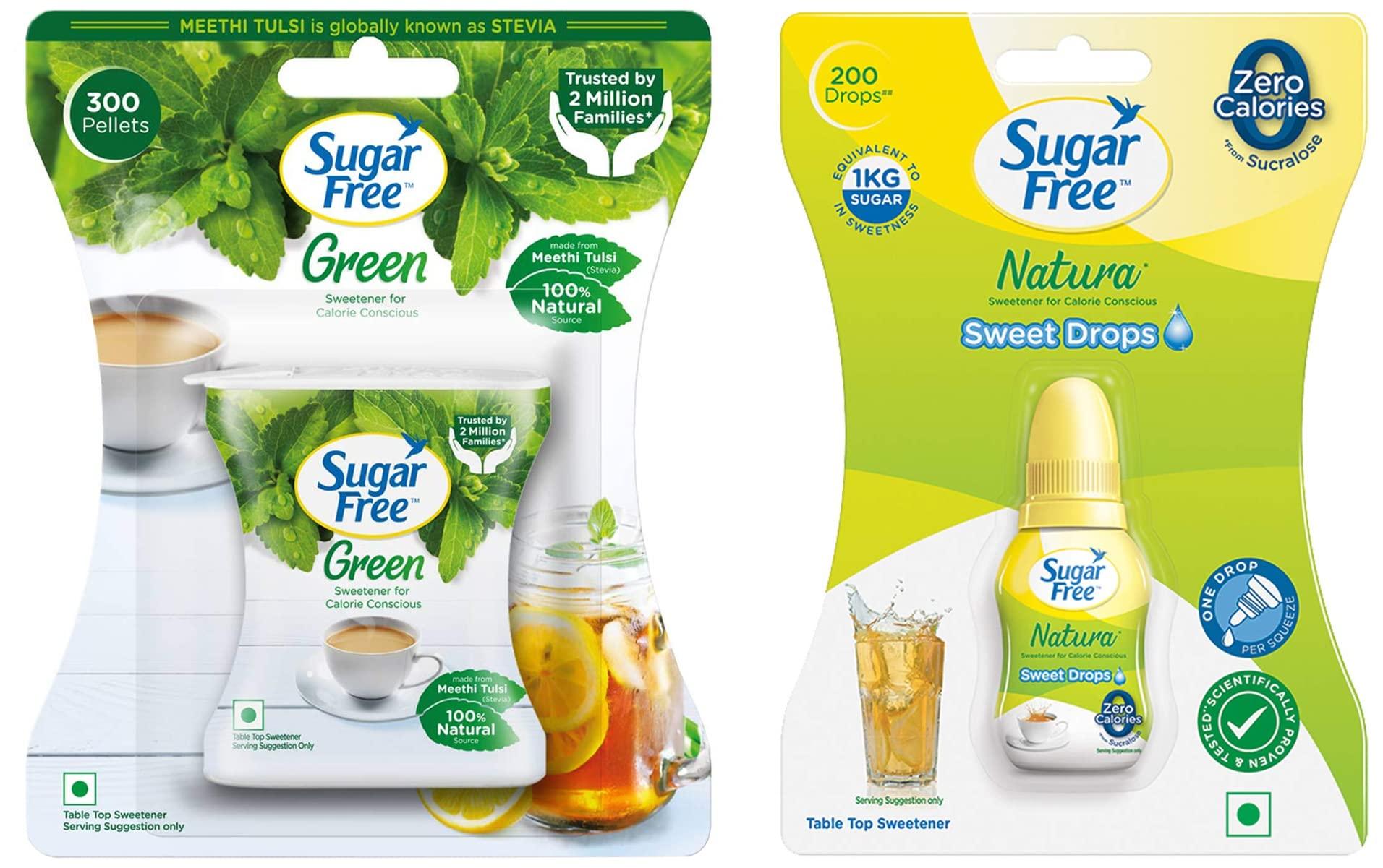 Sugar Free Sugar Free Green 100% Natural Sweetener and Sugar Substitute - 300 Pellets & Natura - Sweet Drops 10ml