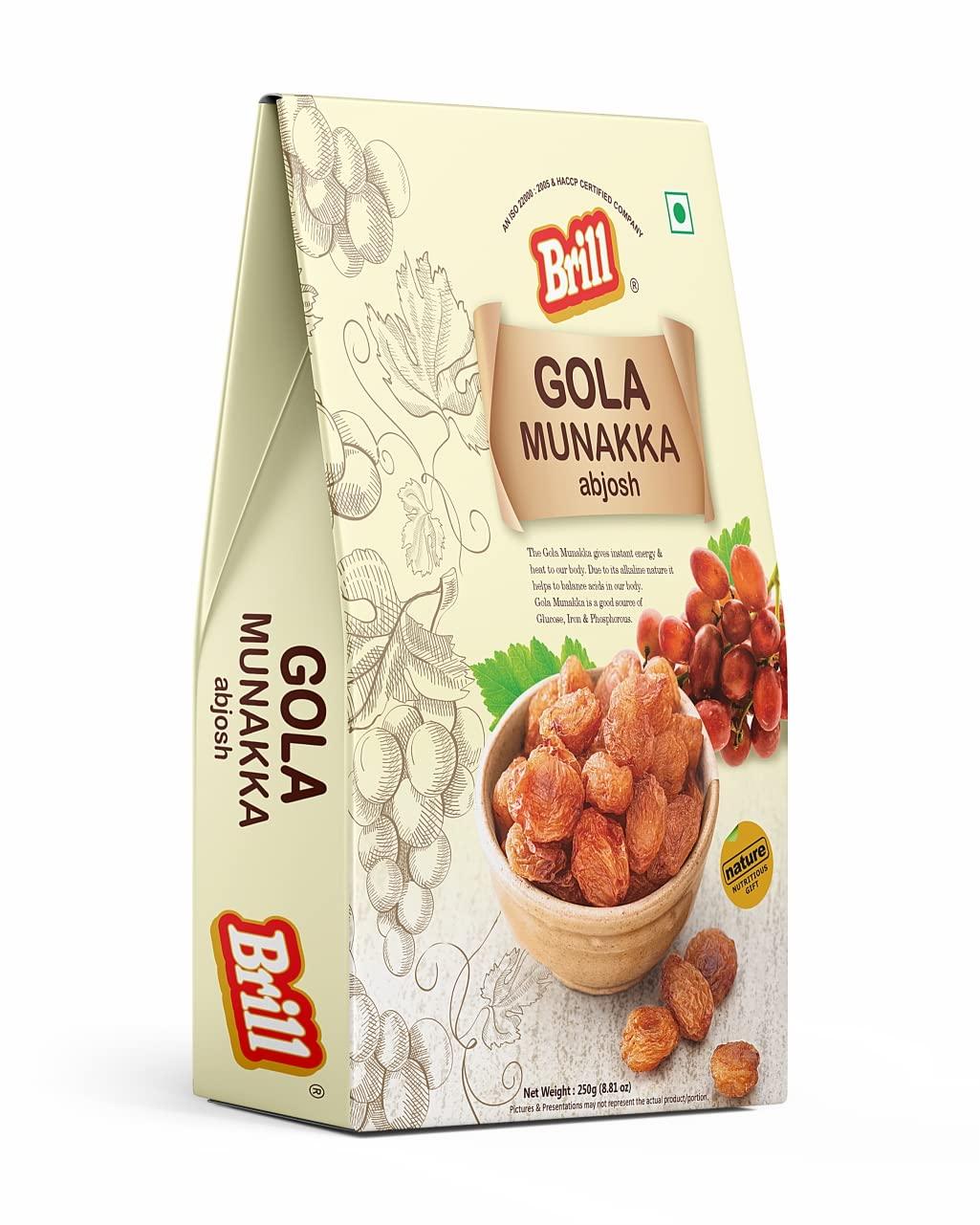 Brill Brill Gola Munakka (Abjosh) 250g | Munakka Raisins | Abjosh Kishmish(Gola) | Munka Dry Fruits | Delicious & Healthy Snack | High in Antioxidants | Naturally Sweet & Tasty