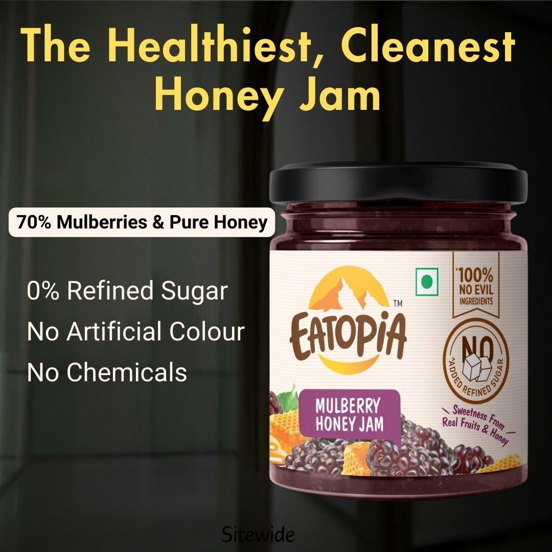 Eatopia Eatopia Mulberry Honey Jam | Sugar Free | 100% Pure & Natural | No Preservatives | No Added Colours & Flavours | 70% Mulberries & 30% Wild Honey | Healthy Good for Gut Health | Pack of 1-240g