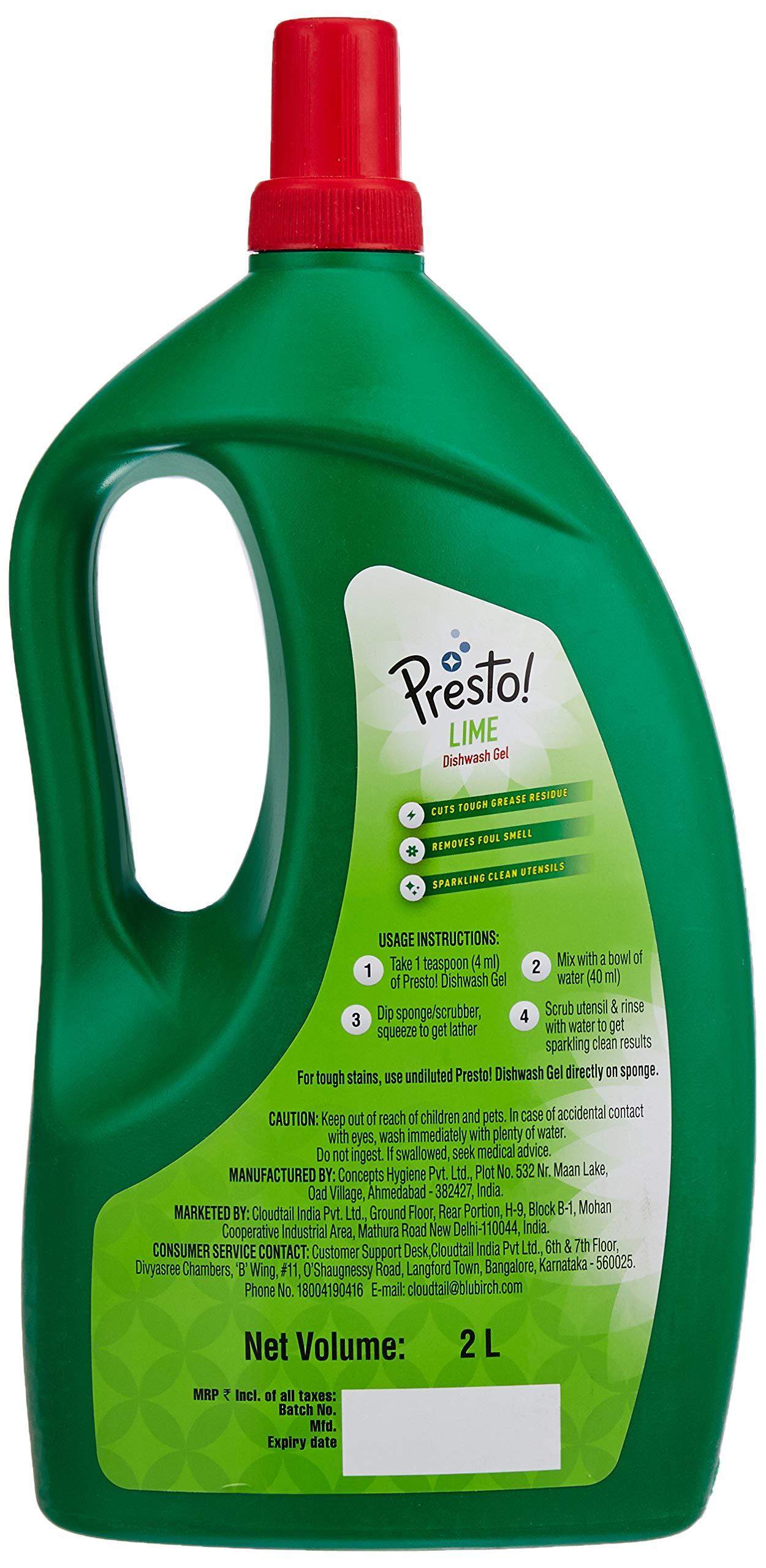 Presto! Amazon Brand - Presto! Matic Top Load Detergent Liquid - 2 L & Amazon Brand - Presto! Dish Wash Gel - 2 Litre (Lime)