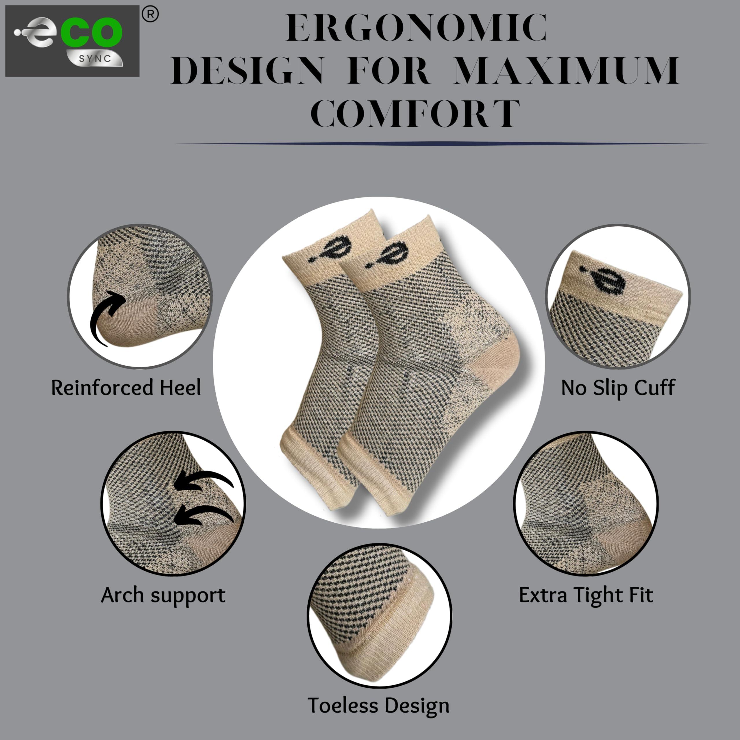 eco SYNC Compression Socks Open Toe | Bamboo Cotton Socks Women | Ecosync | Nano Socks for Men Neuropathy | Beige | Plantar Fasciitis | Arch Support | Foot & Ankle Swelling | Heel Pain | Injury Recovery