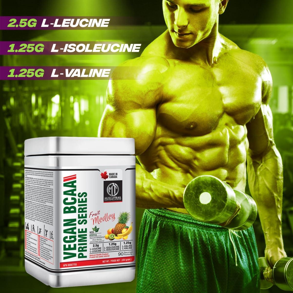 MuscleTrail MUSCLETRAIL Vegan BCAA Prime Series, 90 Serving (Imported, Made In Canada)|Berry Blast| 2.5g L-Leucine, 1.25g L-Isoleucine & 1.25g L-Valine (Berry Blast )