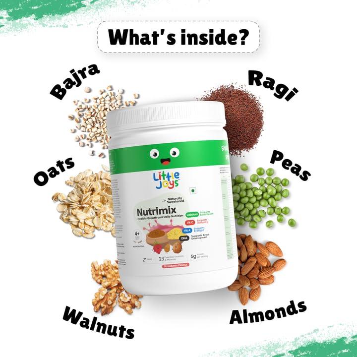 Little Joys Little Joys Nutrimix Nutrition Powder 350g | 2-6 Years | No Refined Sugar | Supports Healthy Growth & Boosts Immunity | With Ragi, Bajra, Almonds & Oats | Strawberry Flavour