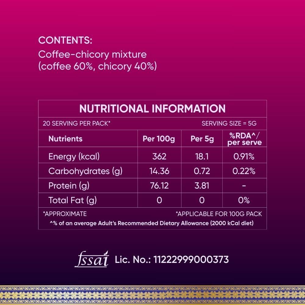 VS MANI & CO. VS Mani & Co Signature Instant Coffee Powder - Pack of 1 (100 gm) Makes 60 Cups - 60% Coffee and 40% Chicory - Strong and Aromatic Signature Instant Coffee, No Added Preservatives | Sugar |Flavours