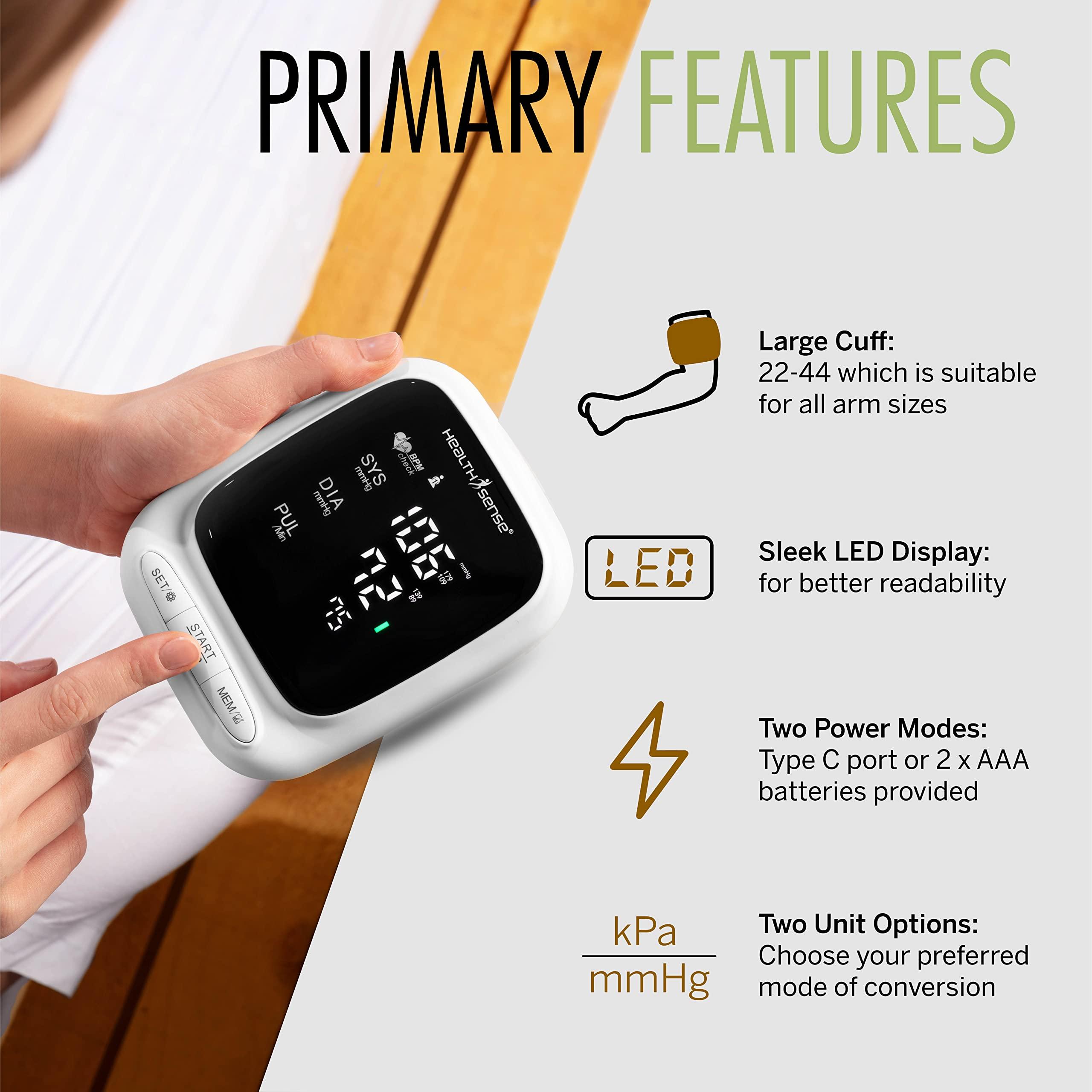 HealthSense HealthSense BP Machine Digital for Home Best, Blood Pressure Monitor Checking Machine, with 2x90 Reading Memory, Adjustible Arm Cuff 22-42 cm, Large LED Display Heart Mate BP 144 (White)