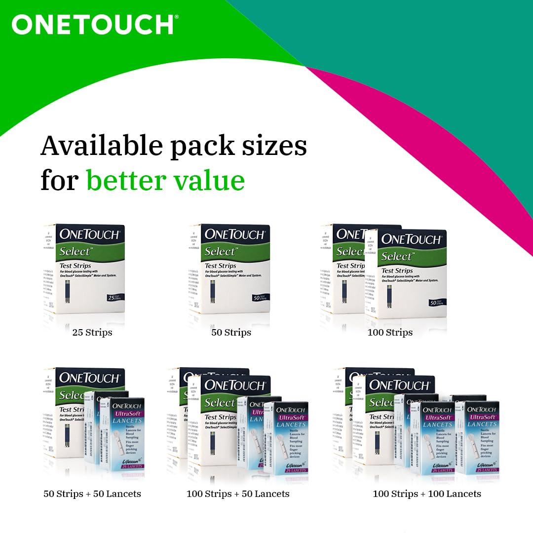 OneTouch OneTouch Select Test Strips | Pack of 25 Strips | Blood Sugar Test Machine Testing Strips | Global Iconic Brand | For use with OneTouch Select Simple Glucometer