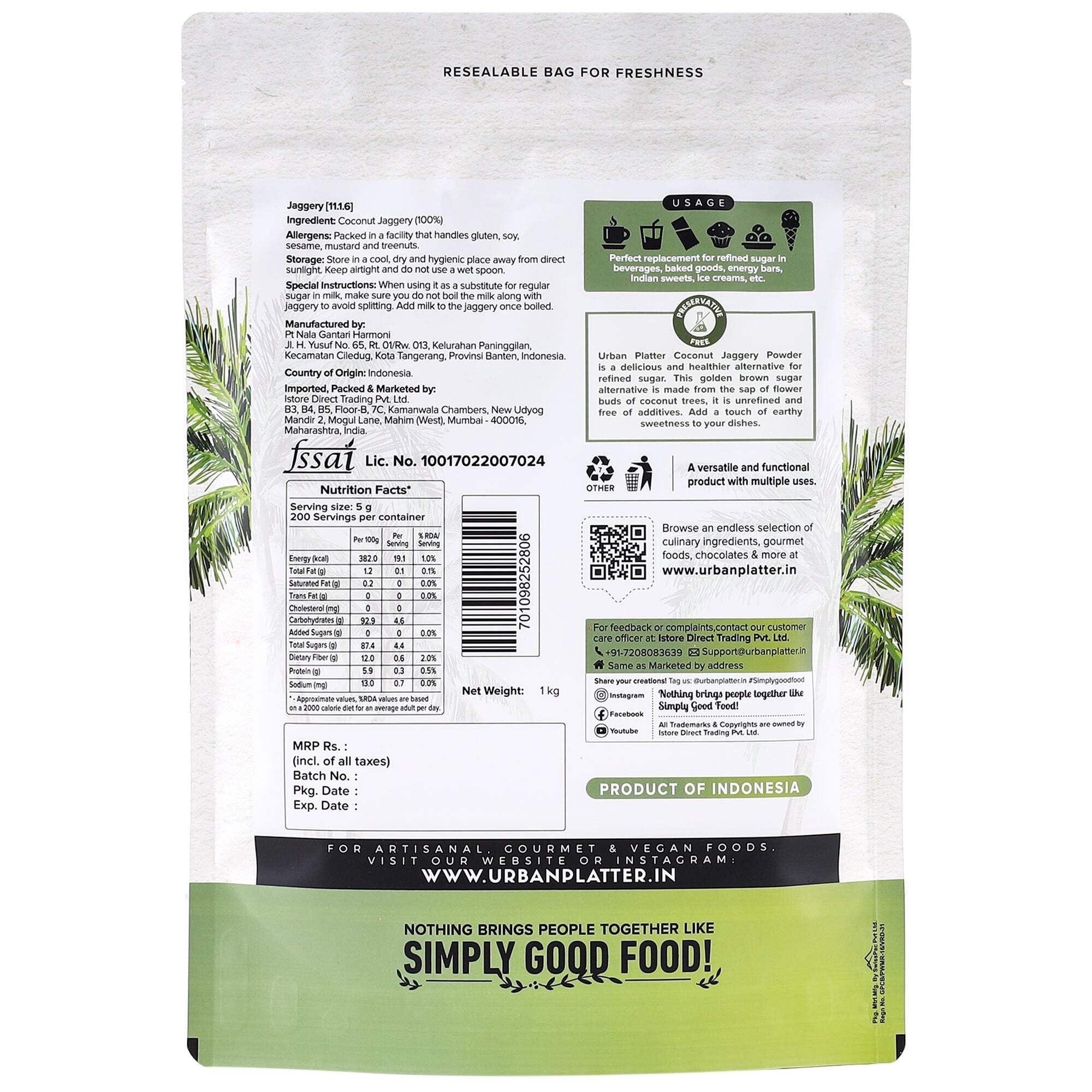 urban platter Urban Platter Coconut Jaggery Sugar Powder, 1Kg [Low GI | Rich in Minerals | Natural Sweetener]