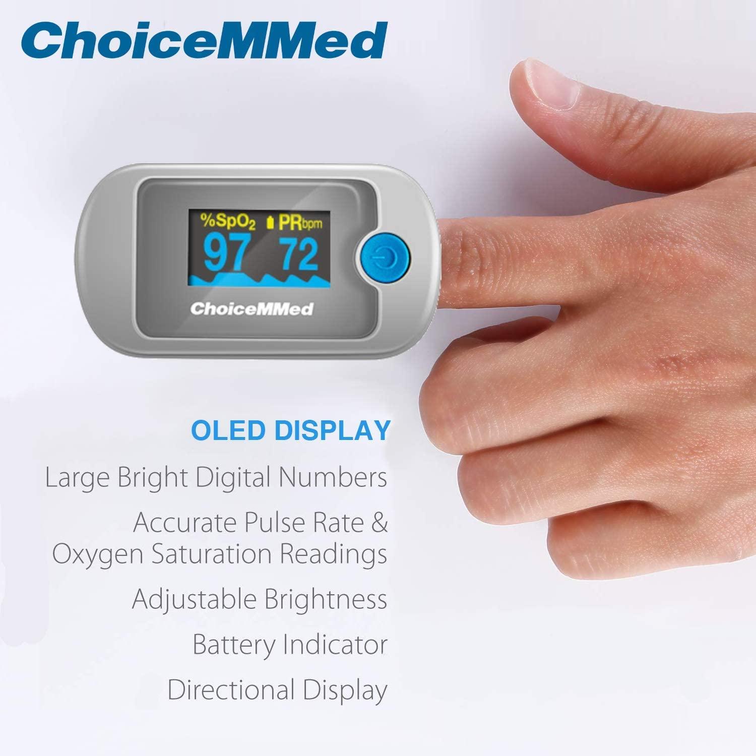 CHOICEMMED ChoiceMMed FingerTip Pulse Oximeter (MD300CN330) | Pulse Rate | Oxygen Saturation | High Accuracy | Pulse blood Oxygen | SPO2 & PR Measurement | CE | FDA Approved- Pack of 1 (Grey)