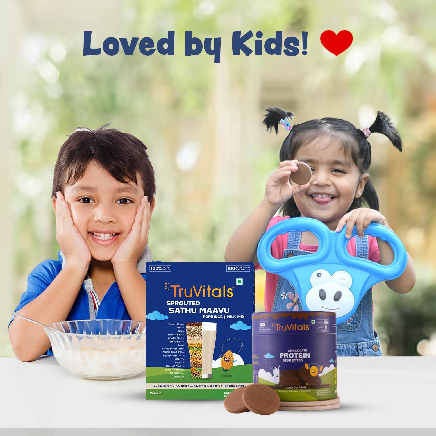 TruVitals TruVitals Healthy Weight Gain Combo | Sprouted Sathu Maavu (Multigrain Health Mix) 200g + Protein Diskettes 160g | HIGH Protein, Calcium, Good Fats & Fiber for Weight Gain | NO Refined Sugar