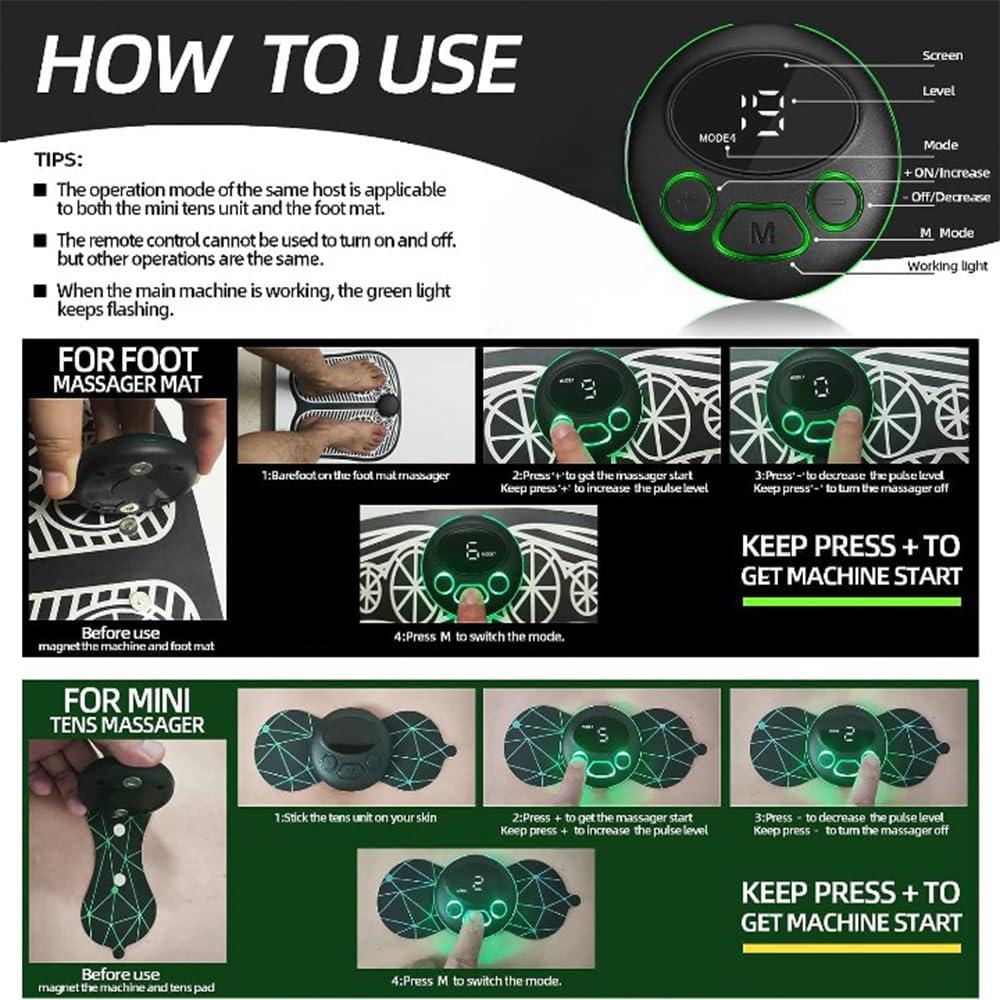 WISKA WISKA Wireless Full Body Butterfly Mini Foot Massager Mat Machine for Pain Relief Neck Electrapy Massager with Electric EMS Leg Massager for Home Microcurrent Cervical Spine Massager (Foot + Body)