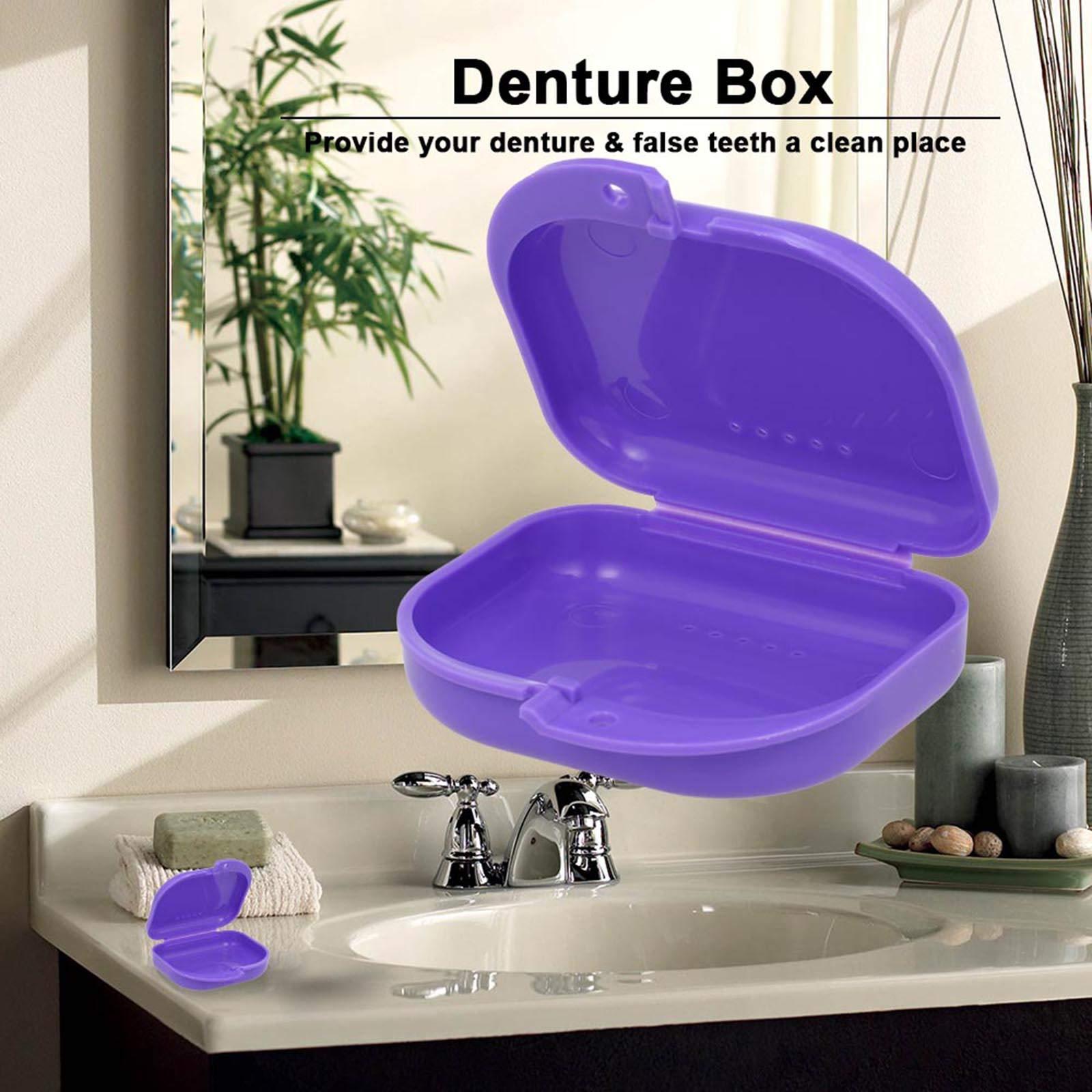 Qnotici Denture Box Denture Case Dental False Teeth Cleaning Box Denture Bath Container Retainer Denture Holder