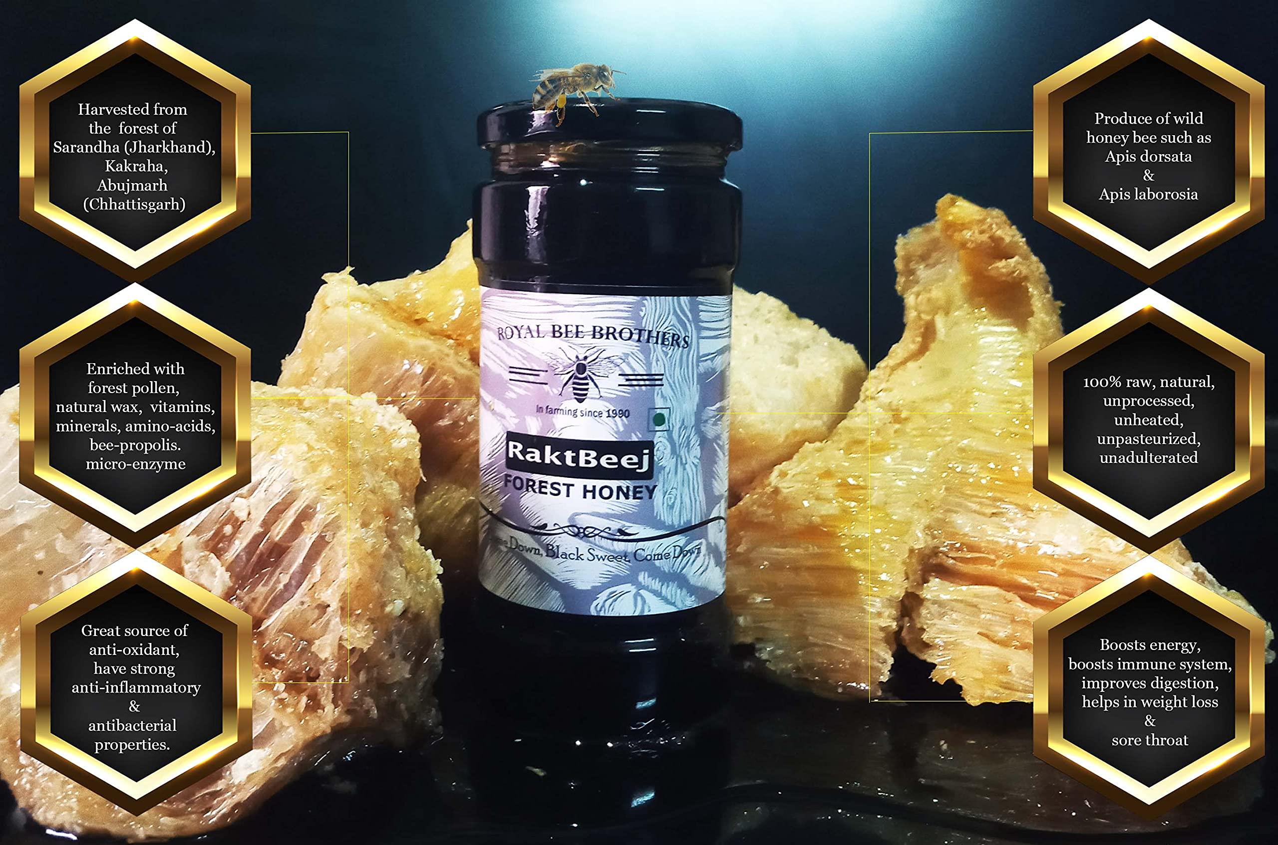 Royal Bee Brothers Wild Forest Raw Honey | Produce of Wild Honey Bee | 100% Pure & Natural, Unprocessed, Unheated, Unadulterated
