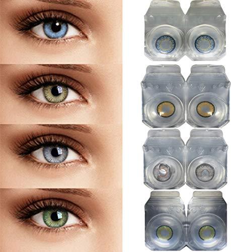 SOFT EYE Soft Eye 4 Pair Monthly Colored Blue Hazel Green Grey Contact Lenses for Eye Men and Women 1 Lens Storage Box
