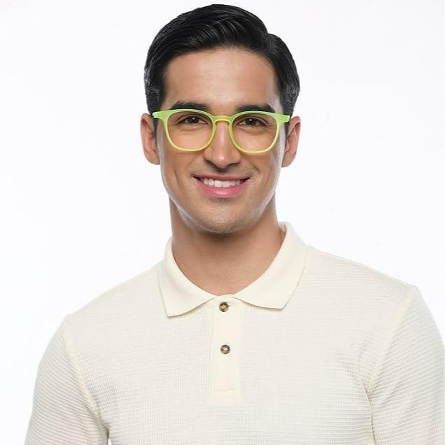 HUSTLR HUSTLR Zero Power Bluecut & Antiglare Computer Eyeglasses | Electric Green Full Rim Square | As Seen On Shark Tank | Peyush Bansal Glasses | For Men & Women | Small | LB E14058-N