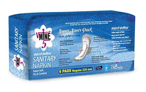 VMINE5 VMINE5 Super Soft Dry and Comfort Sanitary Pads/Napkins 6 Pads Regular 235 MM(Pack of 4)