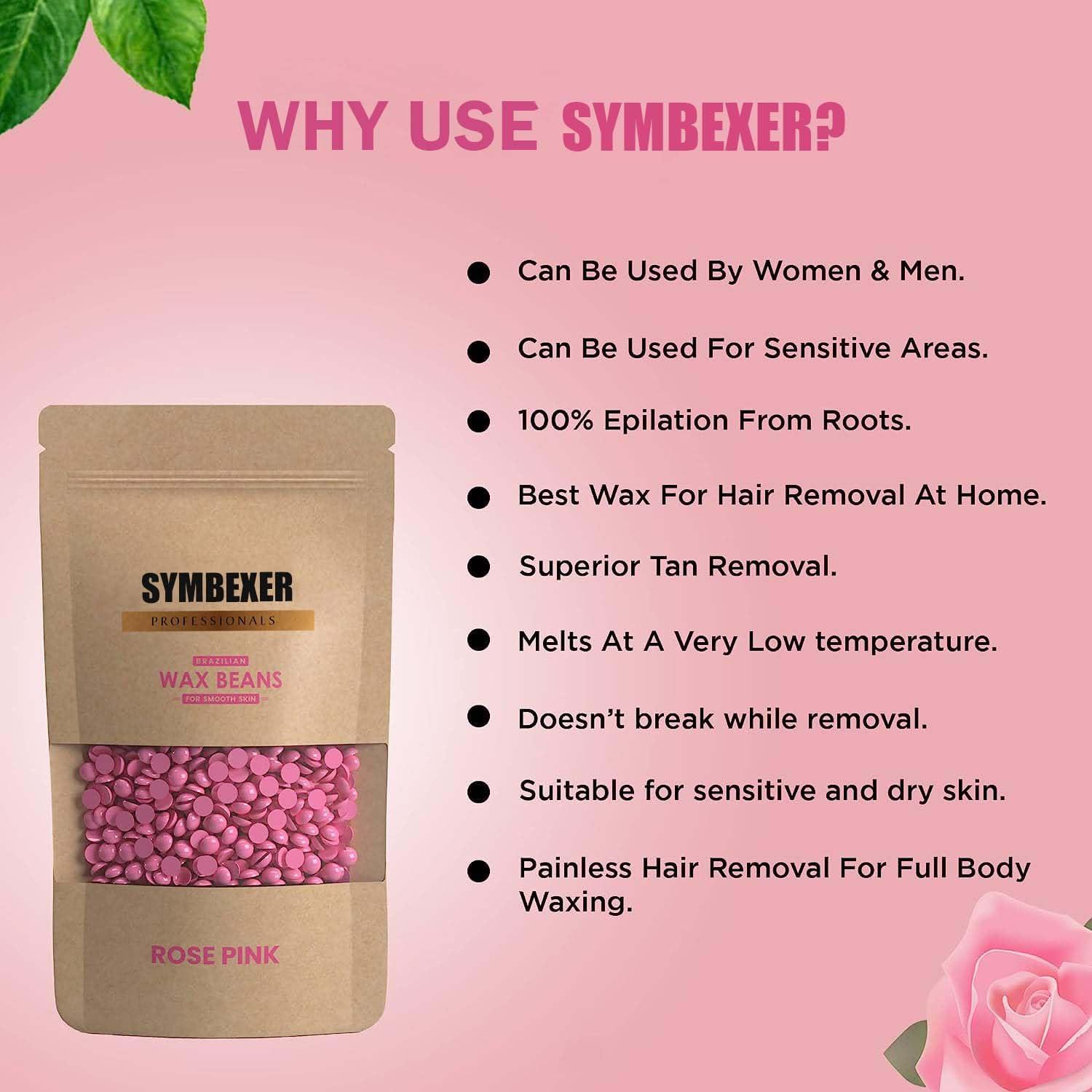 SYMBEXER Symbexer Rose Pink Hard Wax Beans Depilatory Stripless Wax & Painless For Women| Used For Upper Lips, Arms, Legs, Full Body,Bikini |Smooth Skin| (50 Gram, Rose Pink)