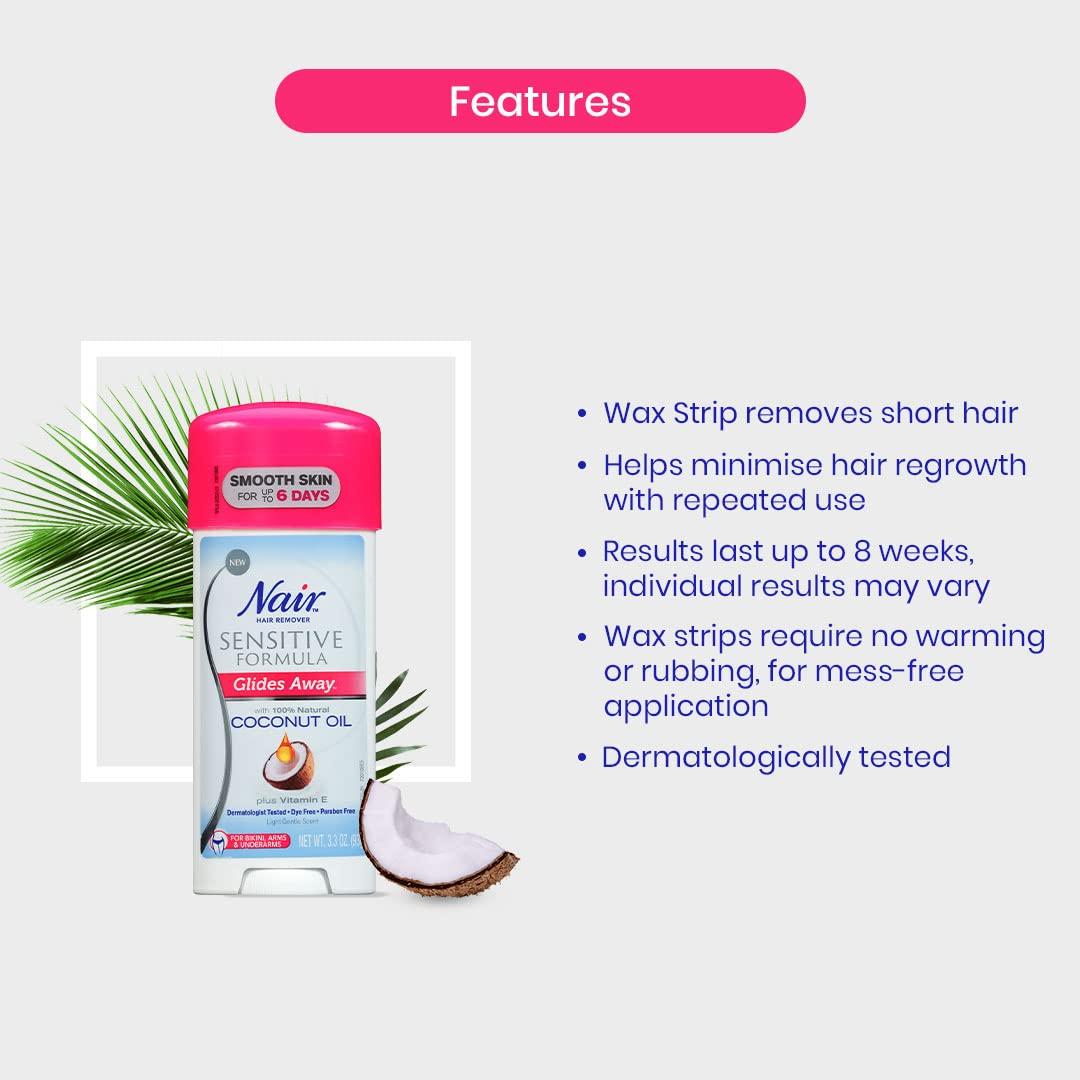 Nair Nair Women Glides Away Sensitive Formula Hair Remover Cream For Bikini, Arms & Underarms With Natural Coconut Oil Plus Vitamin E, 93 Grams